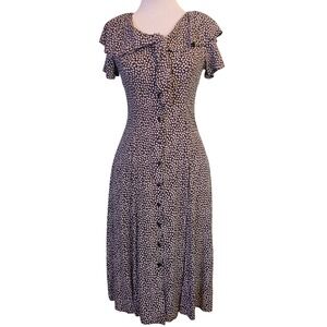 Vintage 90s Y2K Ulterior Motives Floral Rayon Midi Dress Black Button Front 10